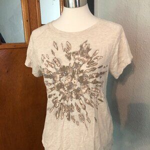 'Democracy' Tan Tie Dye Pattern Tee - Size Medium